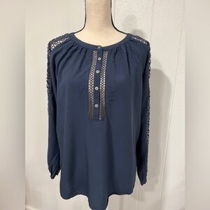 3/$25 Sale 🎈LOFT Navy Crochet Shoulder Detail Long Sleeve Top